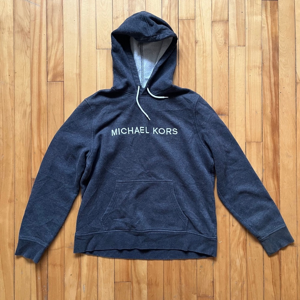 Michael Kors Charcoal Gray Logo Hoodie Sweatshirt Womens Size L